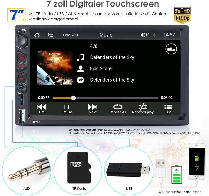 iFreGo 2DIN Autórádió 7" GPS CarPlay Android Bluetooth Kormánytávírányítás
