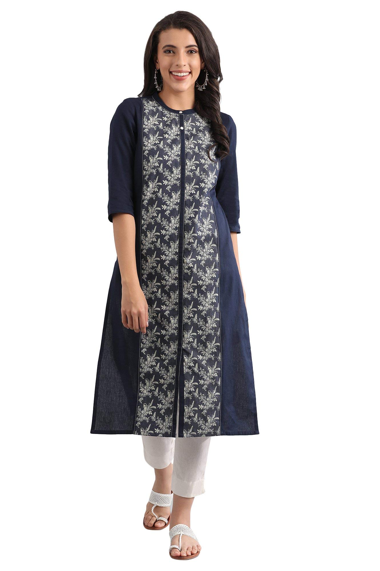 Aurelia Women's Cotton Straight Fit Straight Ethnic Kurta in Band Collar in neutral