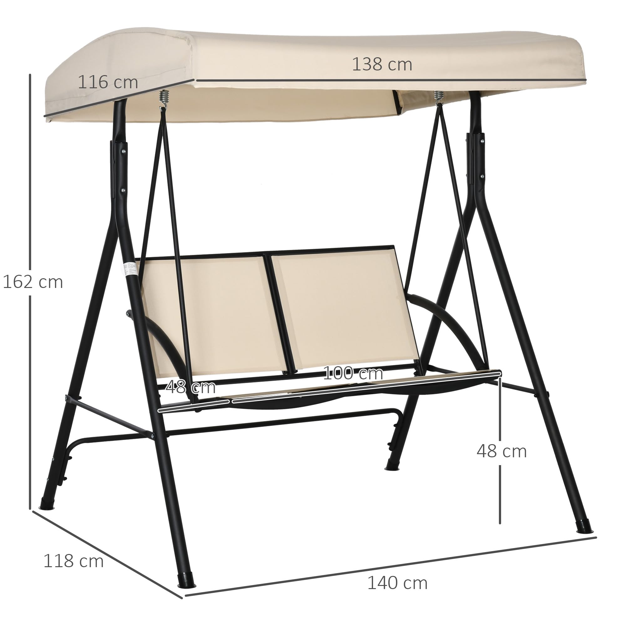 Outsunny Balançoire de Jardin 2 Places 140x118x162cm Beige