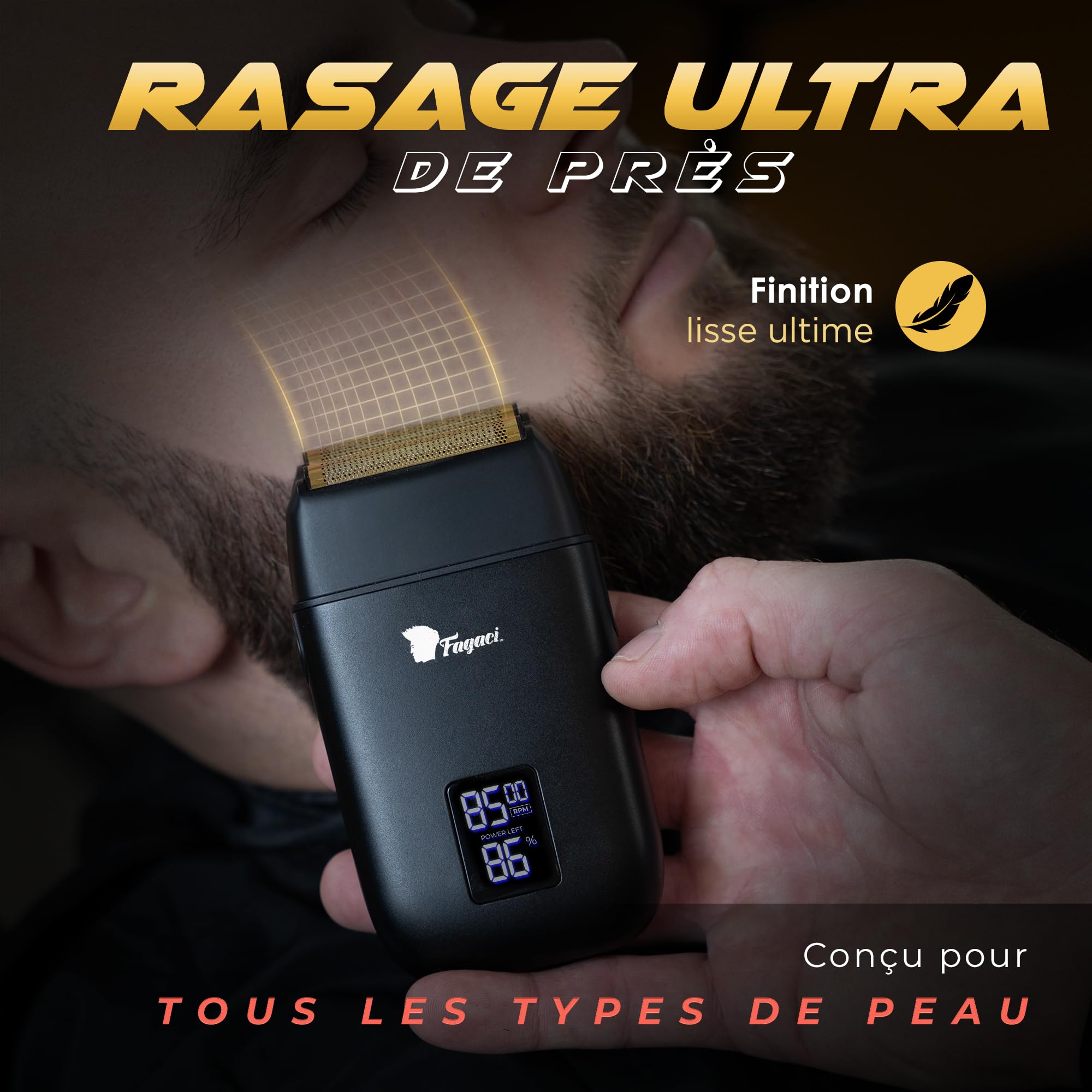 Fagaci Rasoir à Grille Homme avec Rasage Ultra Lisse, Rasoir Barbe Homme Électrique Zéro irritation, Foil Shaver 8500 tr/min à couple élevé avec 3h d’autonomie, Nettoyage Facile
