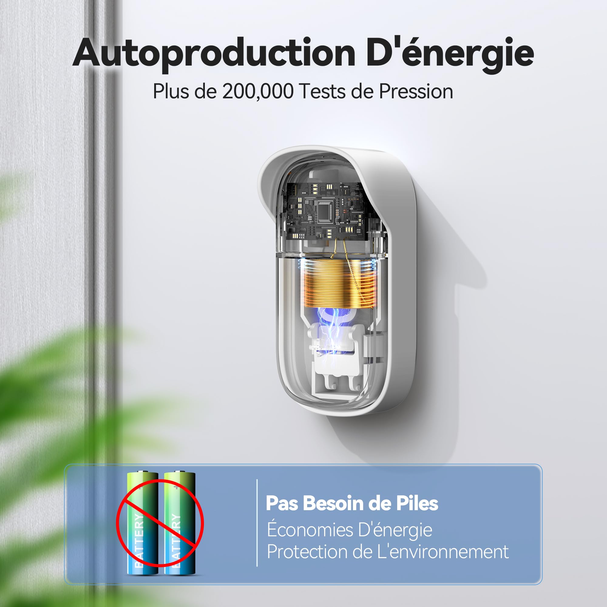 TECKNET Sonnette sans Fil, 300M Sonnette RGB de Porte sans Fil Auto-alimentée, IP65 Étanche Carillon Electronique, Kit de Carillon avec Récepteurs Enfichables, 60 Mélodies, 5 Niveaux Volumes