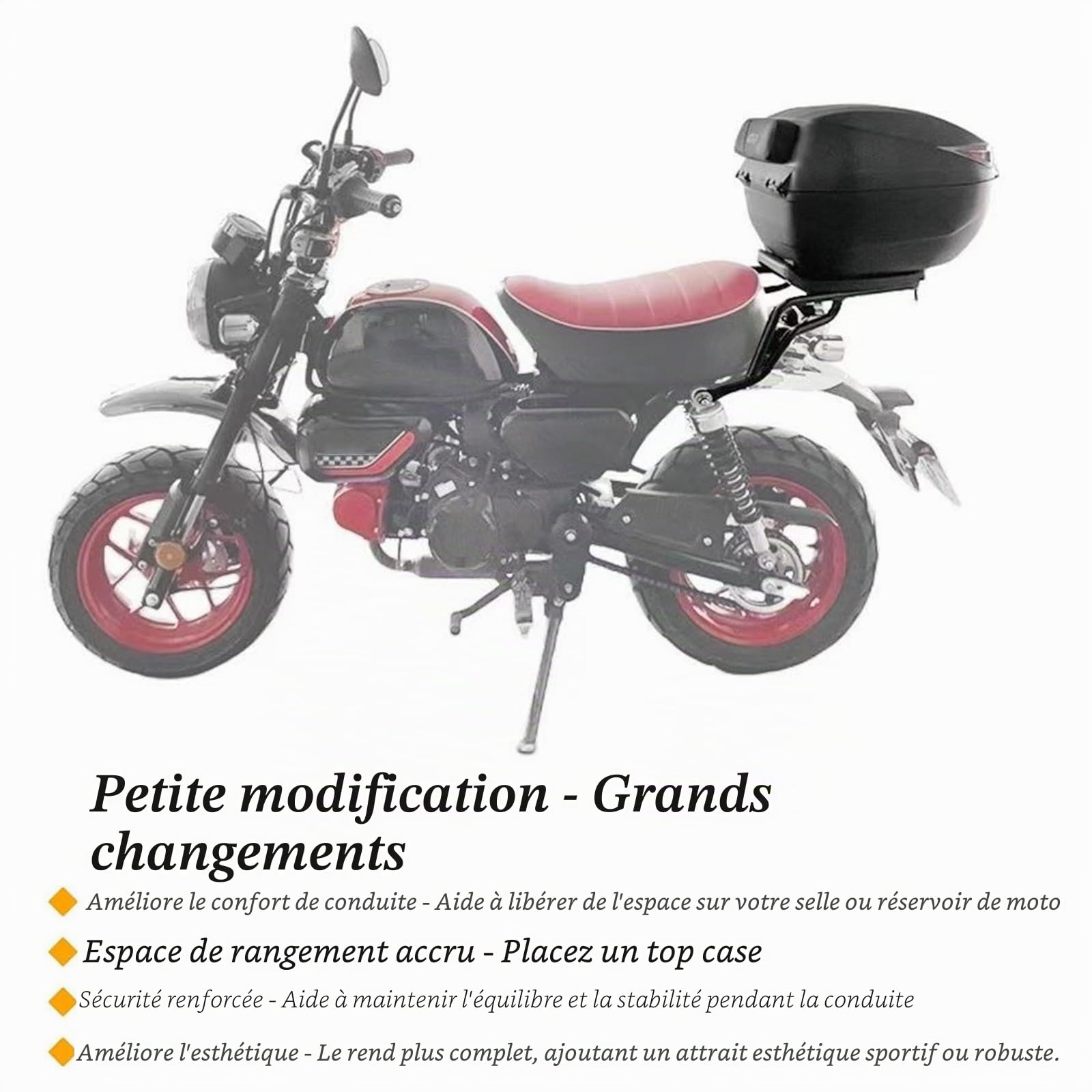 Porte-bagages arrière de moto compatible avec Honda Monkey 125 Stona Ape 125 Cross Porte-bagages arrière Porte-bagages en acier Porte-bagages Accessoires avec filet