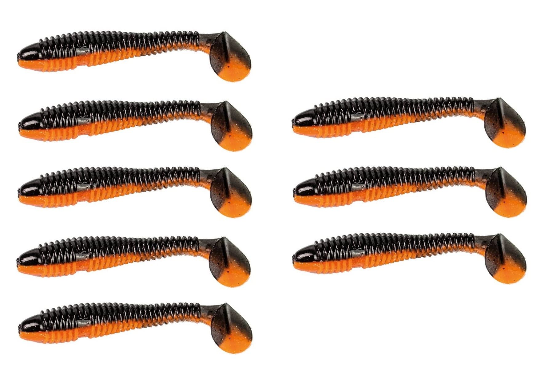 Heron Crime Shad 8Pz Nero Arancione 7Cm Pesca Spinning Spigola Luccio Perca Esca Artificiale