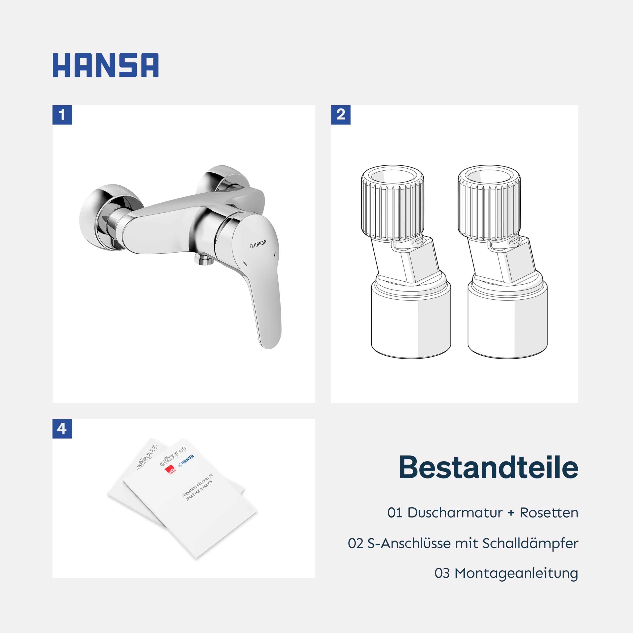 HANSA MIX Duscharmatur I Wassersparender Einhebelmischer mit Wasserbremse I Mischbatterie Dusche mit Temperatur- und Wassermengenbegrenzer I G 1/2 Standard-Anschluss für Duschkopf mit Schlauch | Chrom