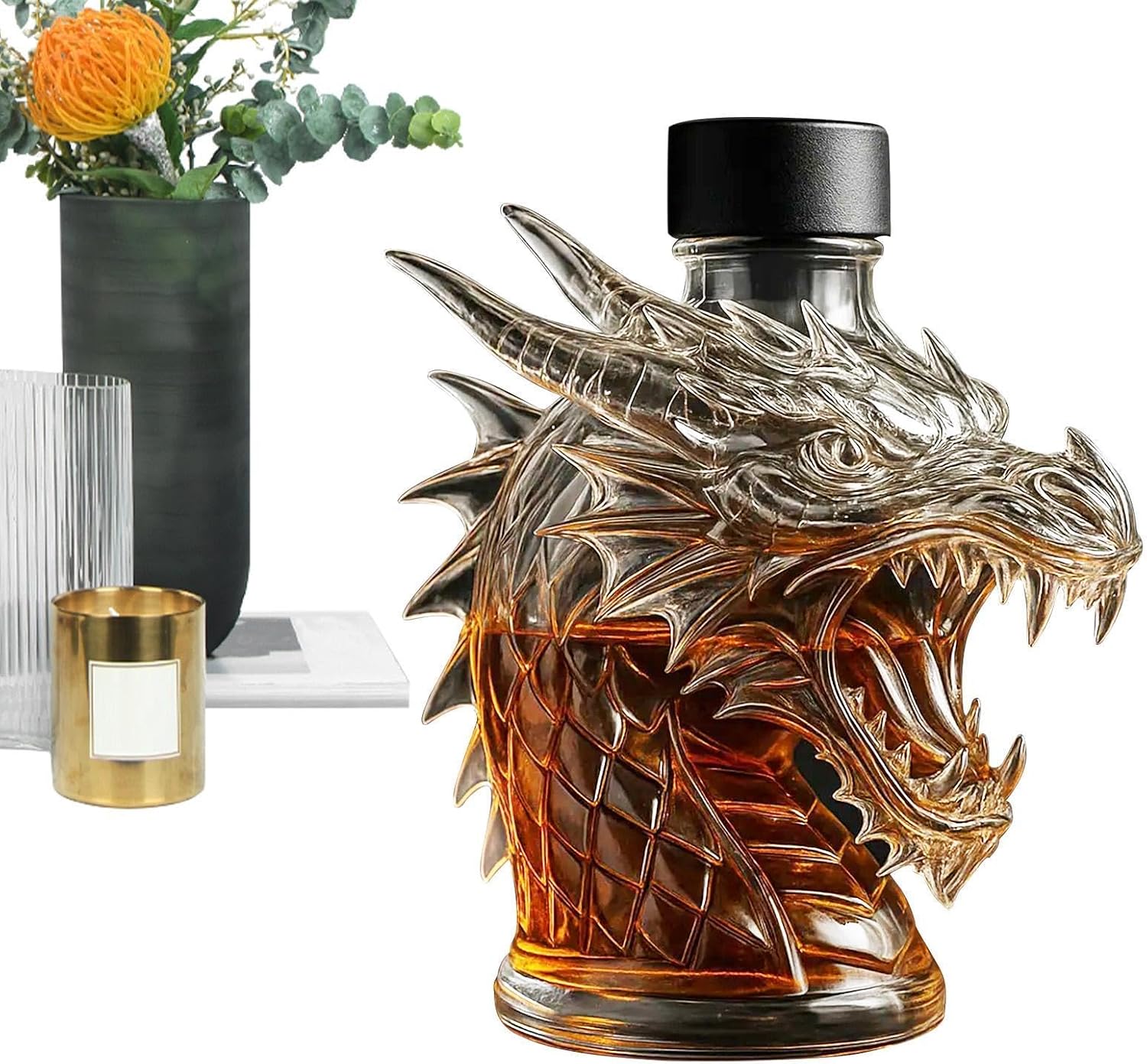 Dragon Whiskey Bottle, Novelty Decanter Liquor Container, Collectible Bar