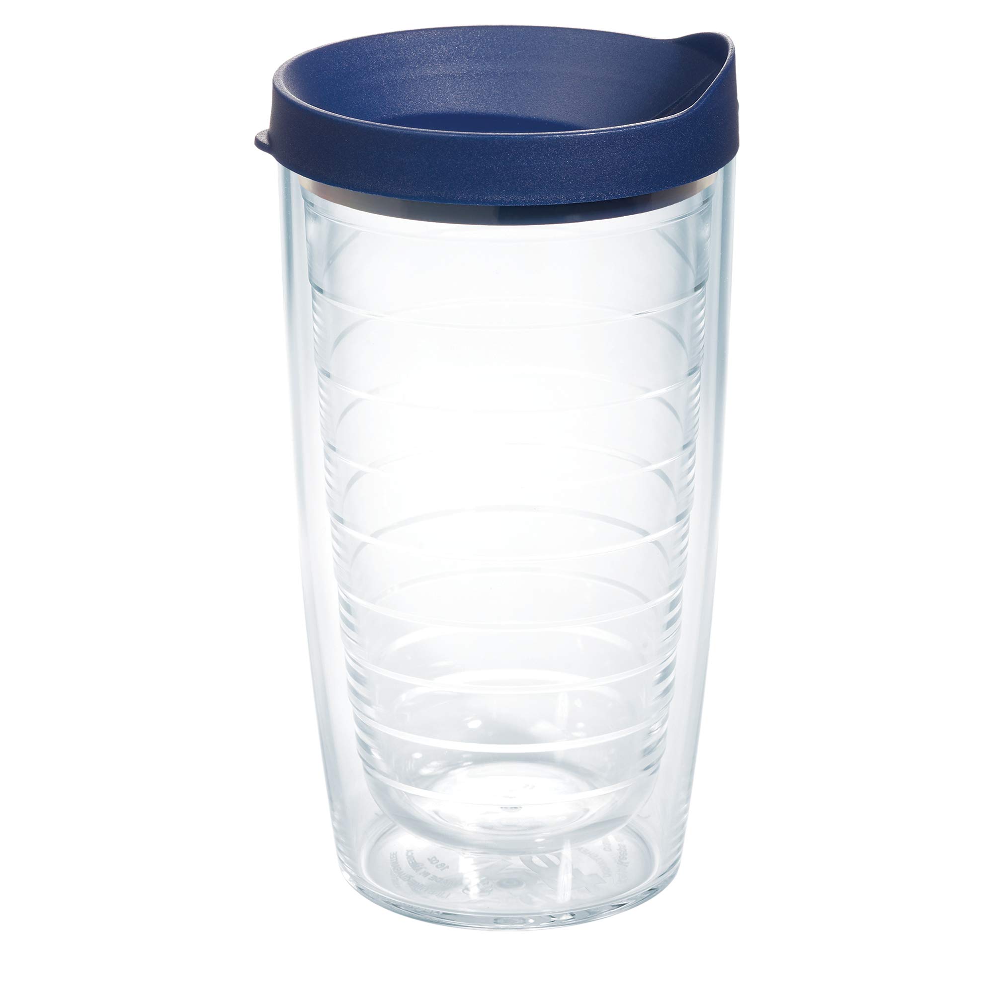 Tervis Clear & Colorful Lidded Made in USA Double Walled Insulated Tumbler Travel Cup Keeps Drinks Cold & Hot, 16oz, Navy Lid