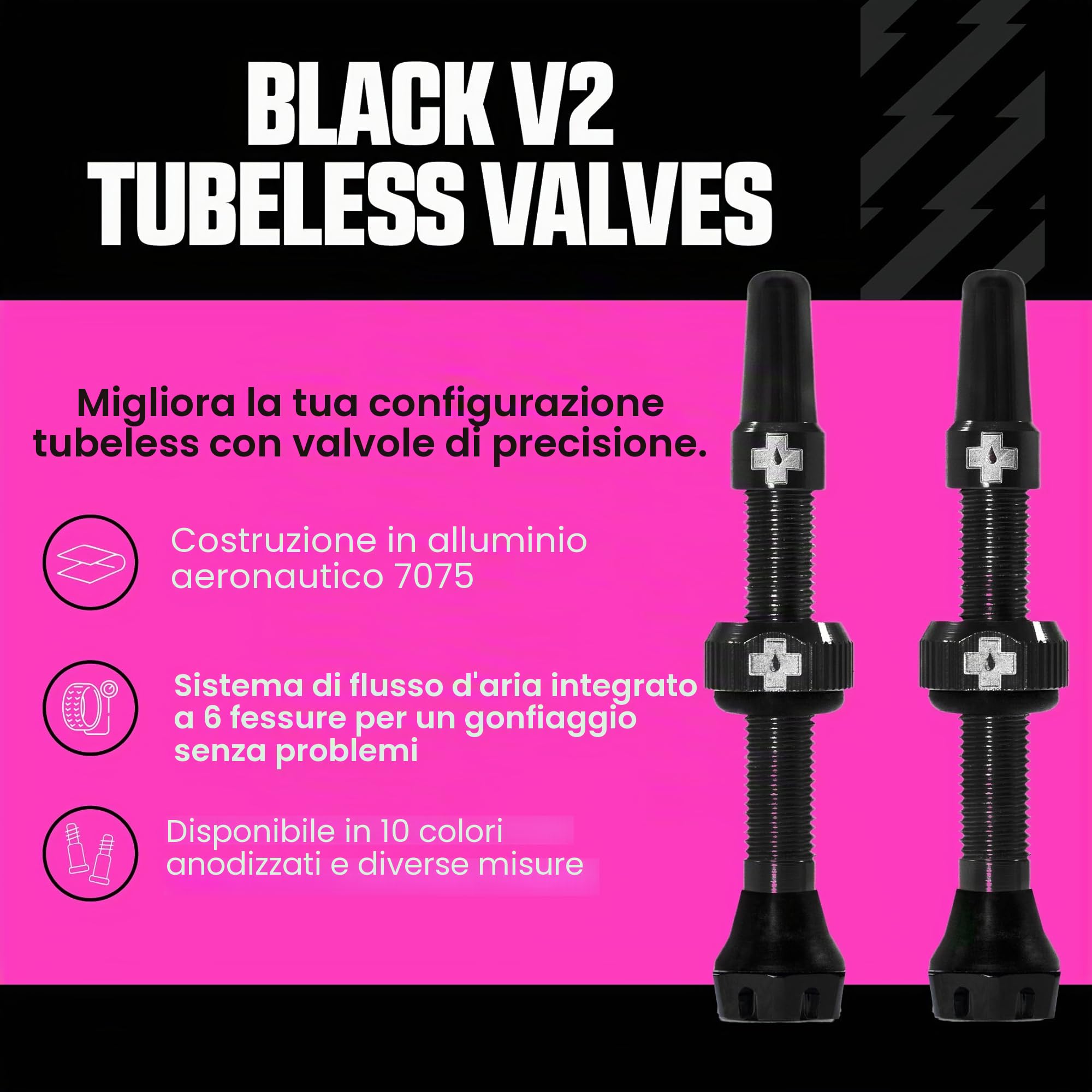 Muc-Off Valvole Presta Nere, 44 mm - Valvole Tubeless per Bici, con Strumento Smonta Valvola Incluso - di Alta Qualità e Senza Perdite