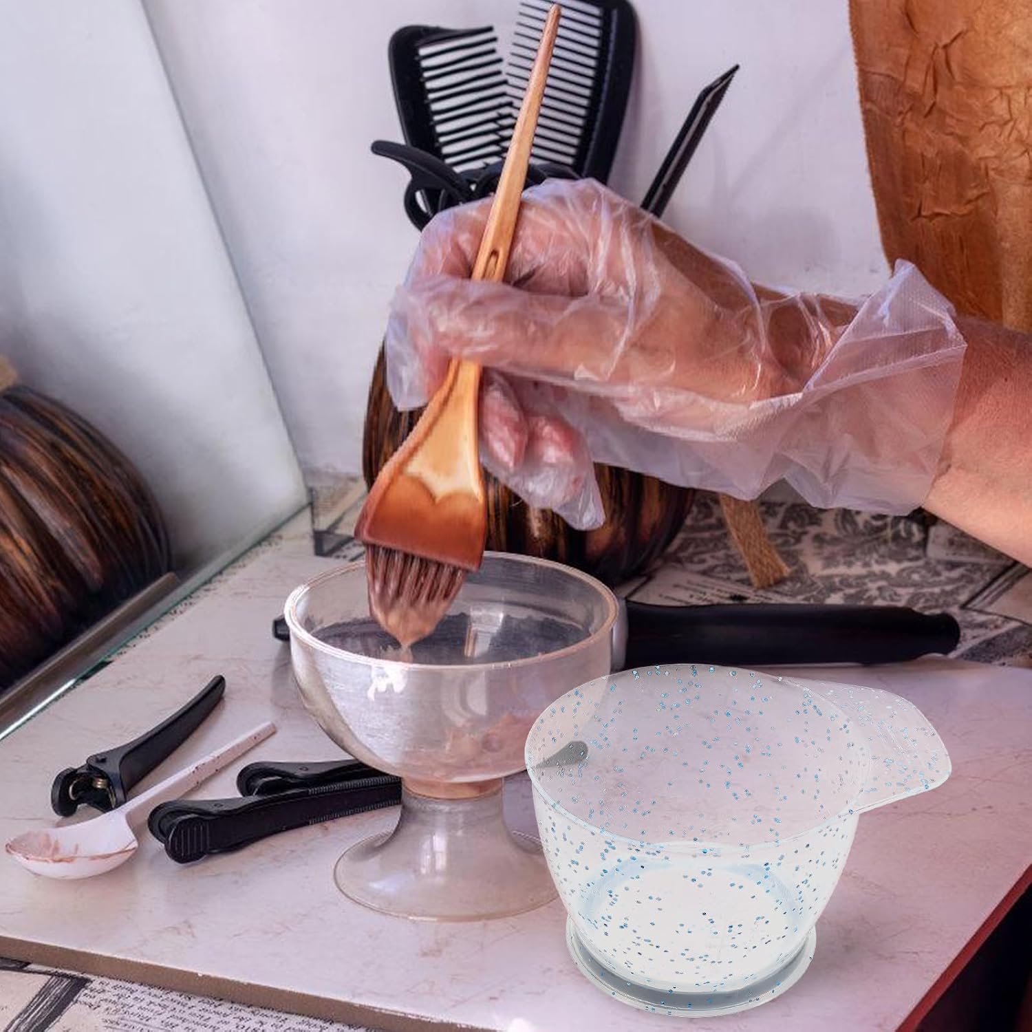 Hair Dye Mixing Bowl Plastic Salon Hair Color Bowl Crystal Blue Container and Styling Tools