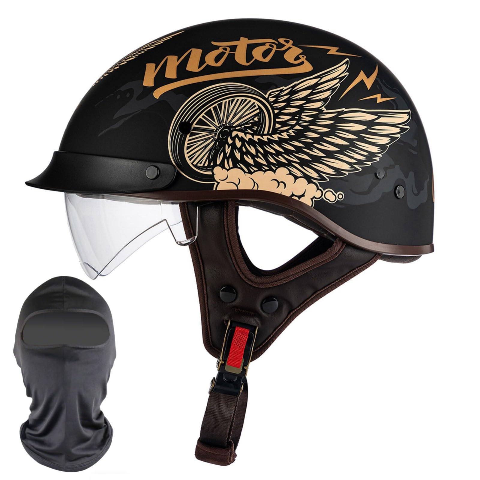 XYYYM Vintage Motorcycle Half Helmet, Half Face Motorbike Open Face Helmet, DOT/ECE Approved Men Women Bike Crash Scooter Moped Helmet, 54-63cm