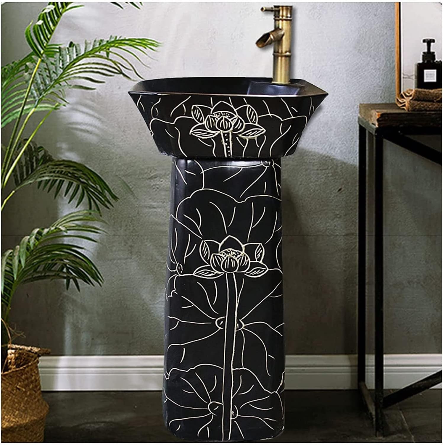Sink Art Hotel Home Ceramic Basin with Full and One Tap Hole, Porcelain Scratch Stain Resis(B)