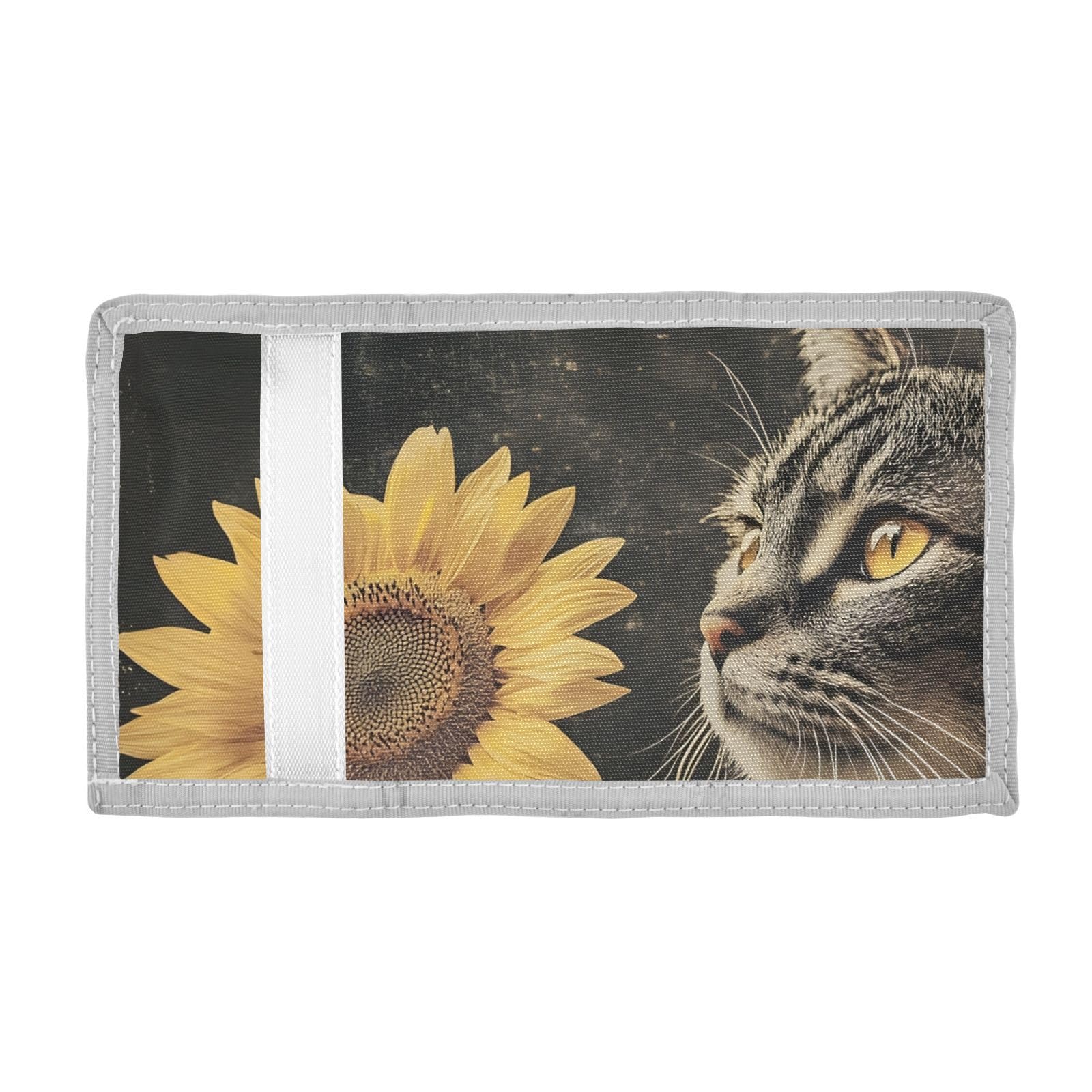 FOLIOSA Sunflower Cat Kids Wallet for Boys Girls Youth, Compact Fabric 4.9×2.9 in