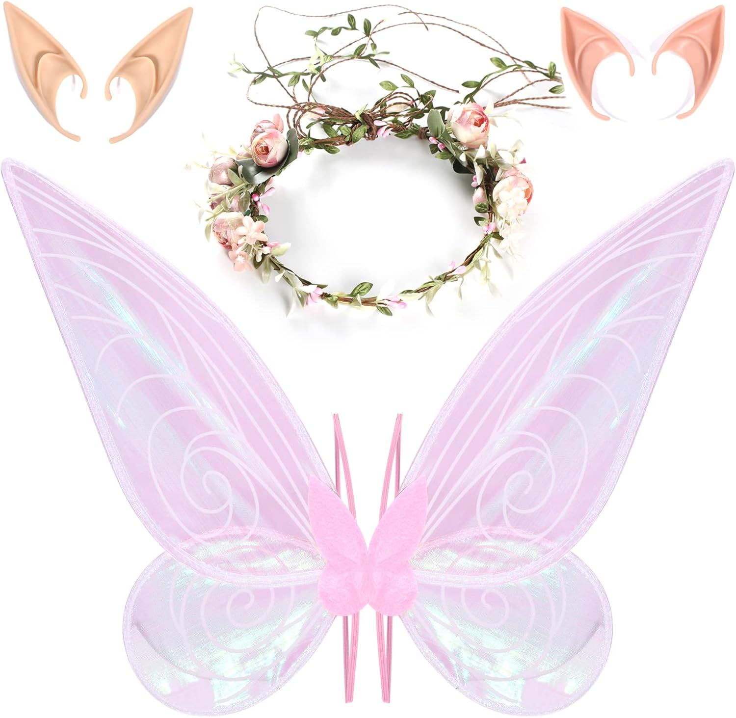 Tacobear Alas de Hada Disfraz Mariposa Niña Mujer Orejas de Elfo Corona Flores Disfraz Halloween Carnaval Navidad Fiesta Cumpleaños Cosplay Alas de Mariposa para Niños Adultos