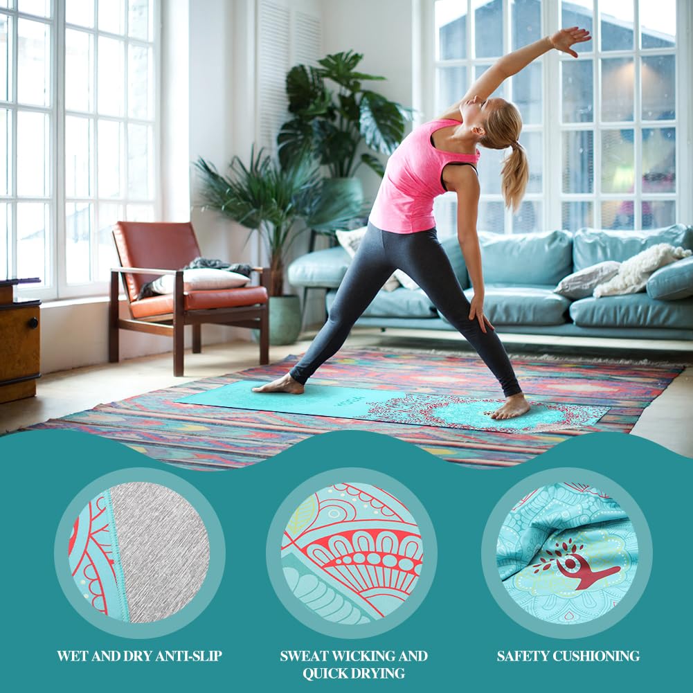 RANJIMA Yogamatten Handtuch, rutschfest Yoga Handtuch Auflage für Yogamatte Matte Decke oder Fitness Zubehör Saugfähig Schnelltrocknend Yogatuch für Pilates Hot Yoga Gym, 185×65cm