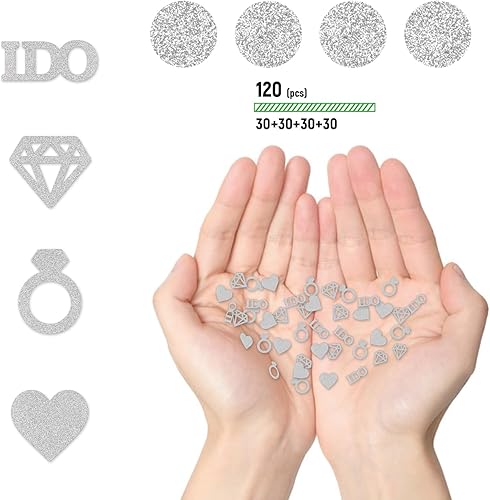 Miniatura 3 de Silver Glitter I Do Confetti, suministros para bodas, compromisospropuestas, decoración de mesa de anillo de diamantes, 120 unidades