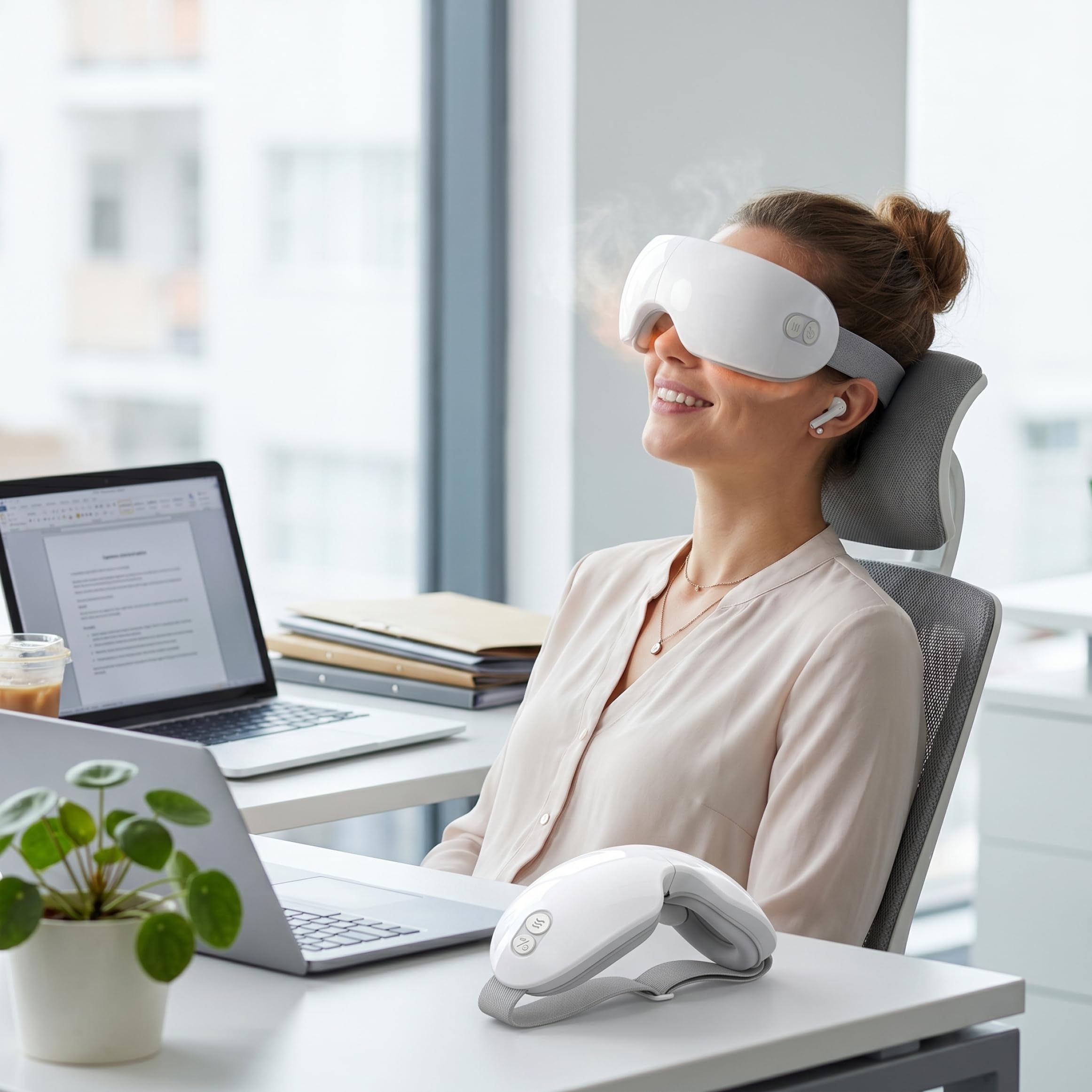 Massaggiatore per occhi riscaldato, maschera per occhi a vapore a 42 ° C per donne e uomini Rilassatore portatile pieghevole con pressione dell'aria intelligente e vibrazione per casa, ufficio, vi