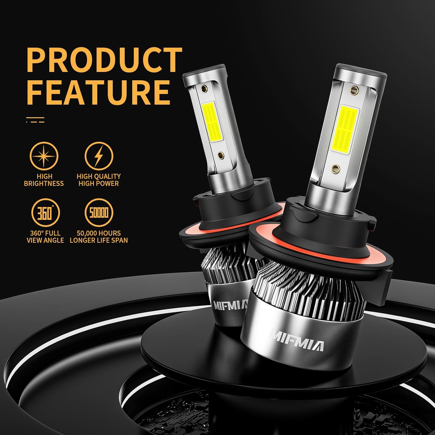 𝖧𝟣𝟥/𝟫𝟢𝟢𝟪 Bulbs 6500K Cool White, 900% Brighter 36000LM Backup Plug-N-Play with Cooling Fan IP68 Waterproof Off-Road Lights, Pack of 2