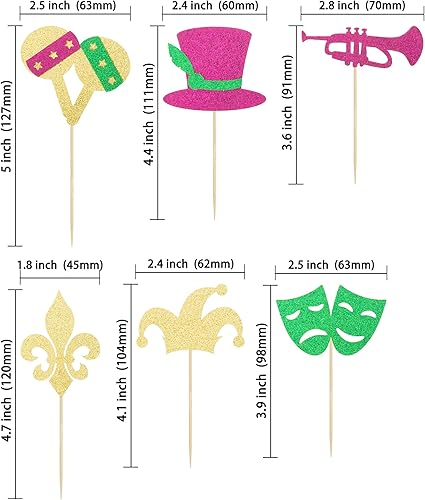 Miniatura 9 de Gyufise 24 máscaras de mascarada para cupcakes con purpurina para despedida de soltera, selecciones de comida para bailes de máscaras, Mardi Gras,