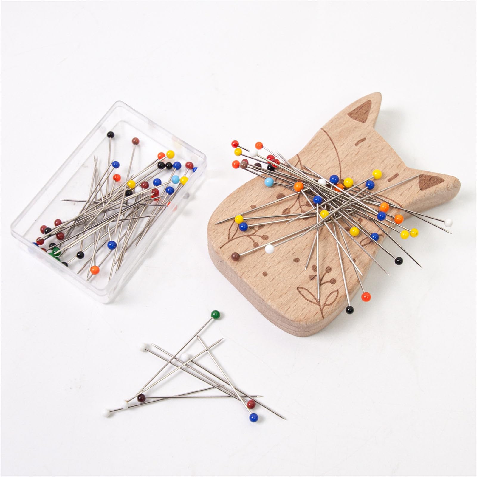 Puntaspilli in legno con 100 spille da cucito per sartoria cucito puntaspilli con 38 mm lungo dritto quilting pin