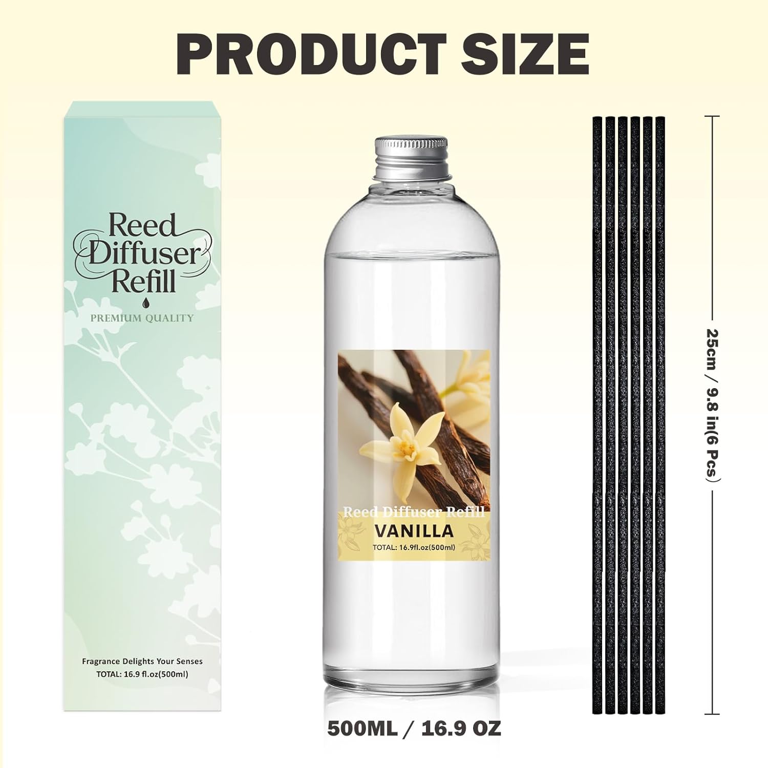 SCENTORINI Reed Diffuser Oil Refill, 16.9oz Natural Vanilla Scented Essential Oil with 6 Sticks, Long Lasting Home Fragrance for Bathroom, Spa Room Aromatherapy, Hotel, Home & Office Decor - Image 4