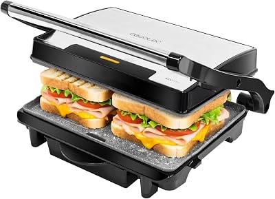 Cecotec Bistecchiera Elettrica Rock'Ngrill 1500 Rapid Sear. 1500 W, Piastra e Tostiera, Rivestimento in Pietra RockStone, Piastra Superiore Regolabile in Altezza, Vaschetta Raccogligrasso