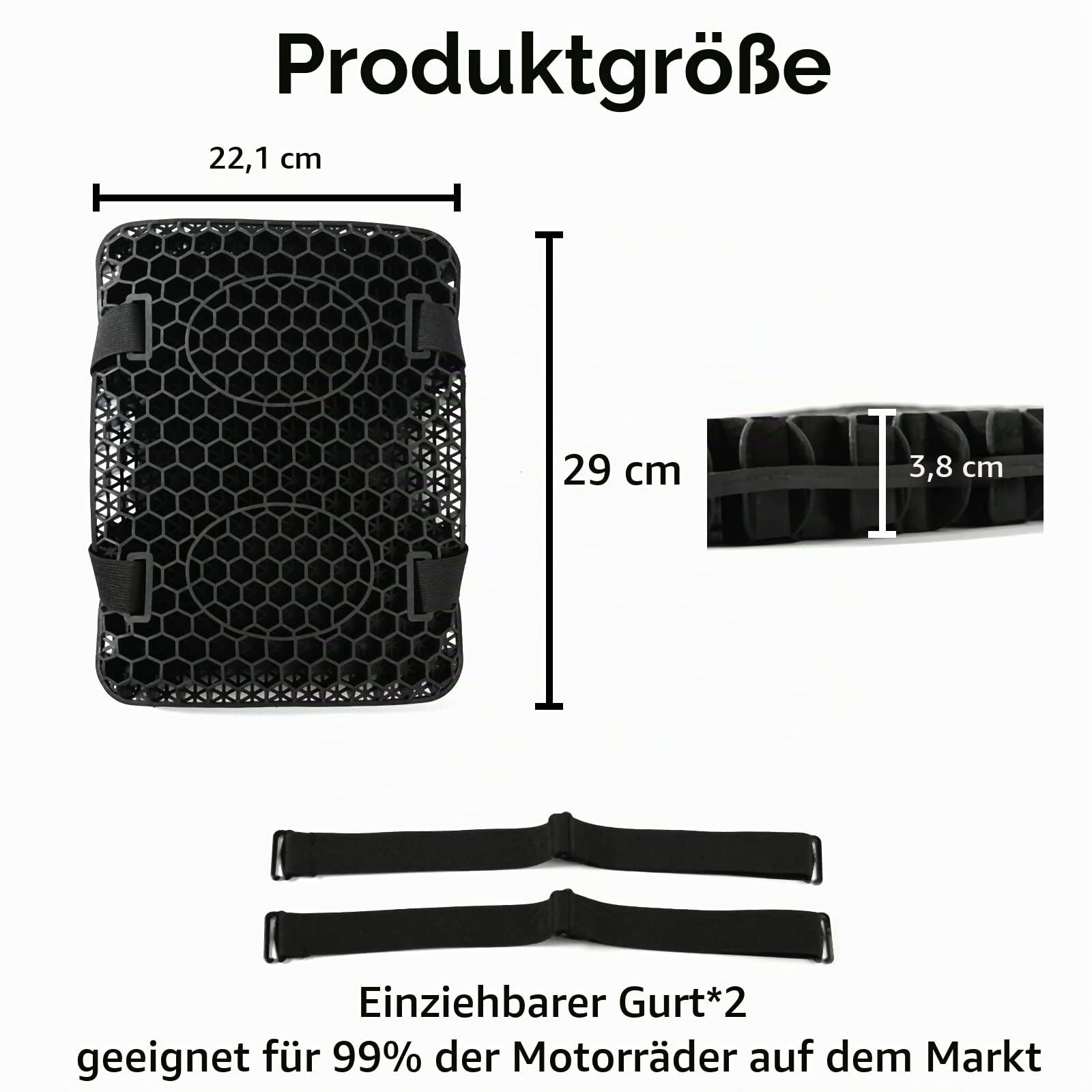 8.7x11.4in Motorrad Gel Sitzkissen, Motorrad 3D Waben Motorrad Sitzbezug, Stoßdämpfende atmungsaktive Sitzkissen für bequeme lange Fahrten (Back)