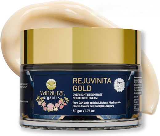 Vanaura Organics Rejuvinita Gold 14+| Overnight Cream for Glowing Skin| Night Cream for Women and Men |Acne breakouts &amp; ex...