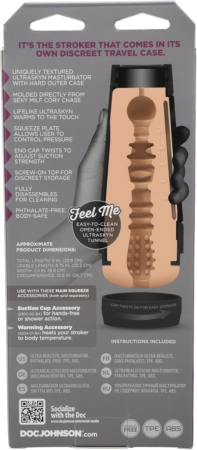 Doc Johnson Main Squeeze - Cory Chase - Ultraskyn Stroker - Squeeze Plate for Precise Pressure - Twist End Cap to Control Suction - Discreet Premium Stroker - Male Masturbator, Vagina, Vanilla