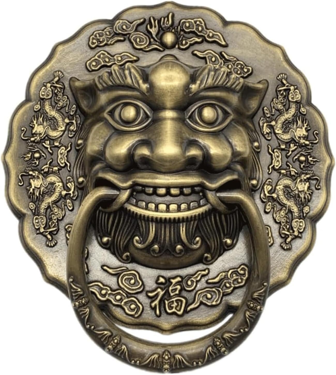 TIST Iron Door Knocker Door Knocker for Front Door Classical Lion Head Door Handle for Garden Wooden House Door Ring Knocker Surface-Mounted Installation(A,Dia 26cm)