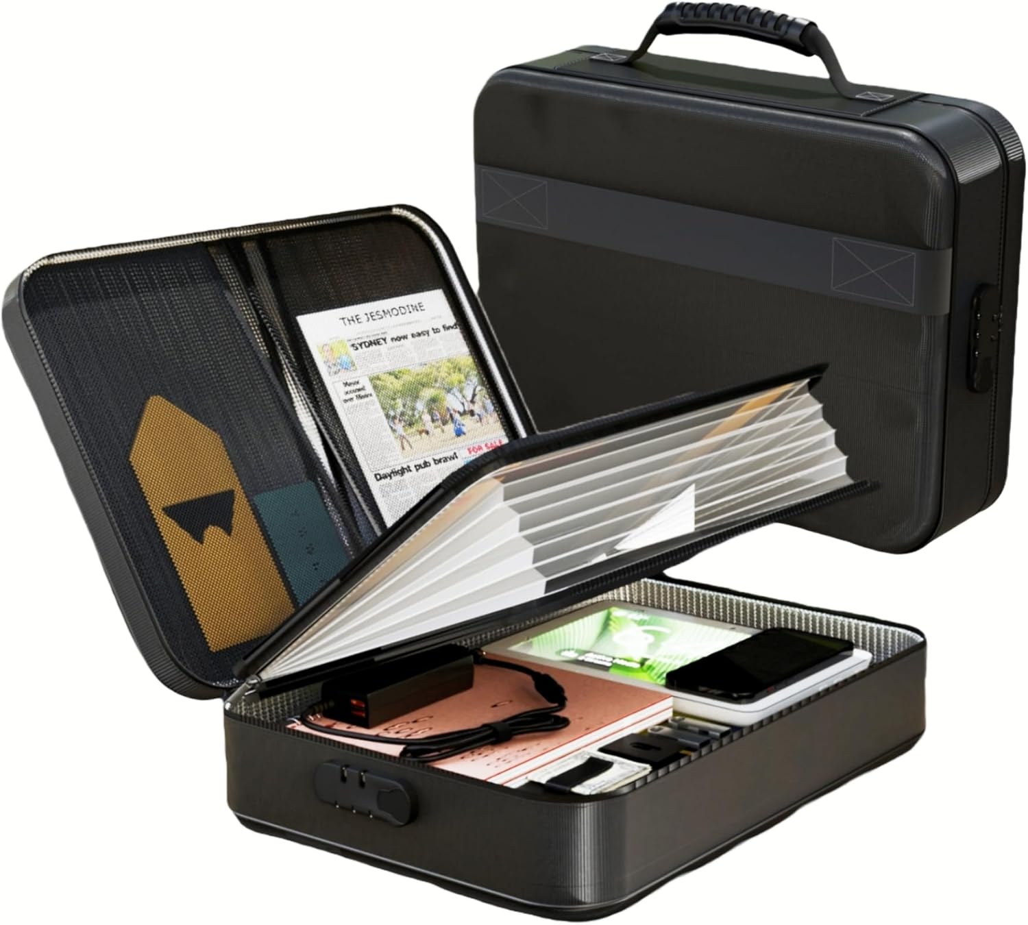 Fireproof Document Box (Soft-Shell) with Lock & Waterproof Zipper, 5200°F Safe for Important Documents, Certificates, Laptop Portable File Organizer for Home, Office, Travel Storage