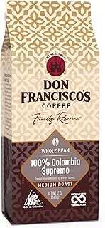 Don Francisco's 100% Colombia Supremo Whole Bean Coffee, Medium Roast – 100% Arabica Coffee, 12 oz Bag