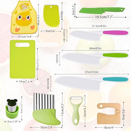Miniatura 2 de Juego de 16 cuchillos para niños para cocinar de madera real, juego de cuchillos para niños pequeños para cortar cuchillos de cocina de plástico