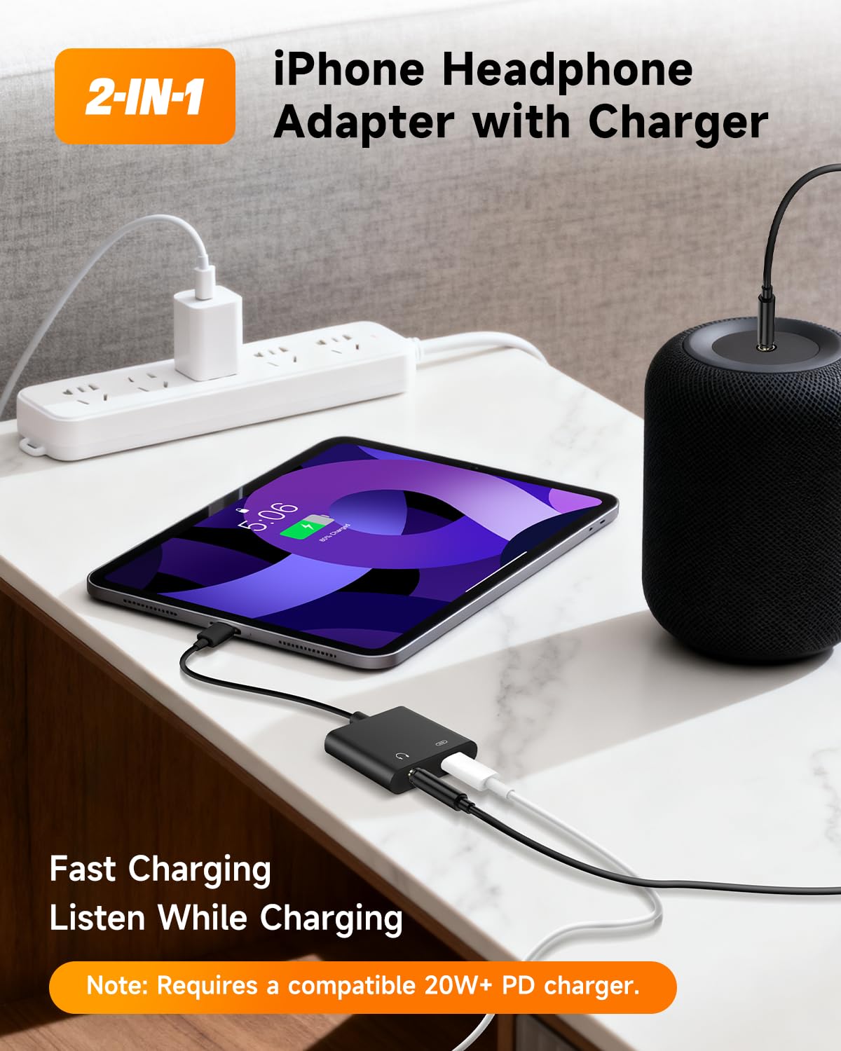 [Certificato MFi] Splitter 2 in 1 da Lightning a audio e caricabatterie da 3,5 mm per cuffie e ricarica rapida, compatibile con iPhone 14/13/12/11/X/8/iPad, AUX per auto, giochi, live streaming