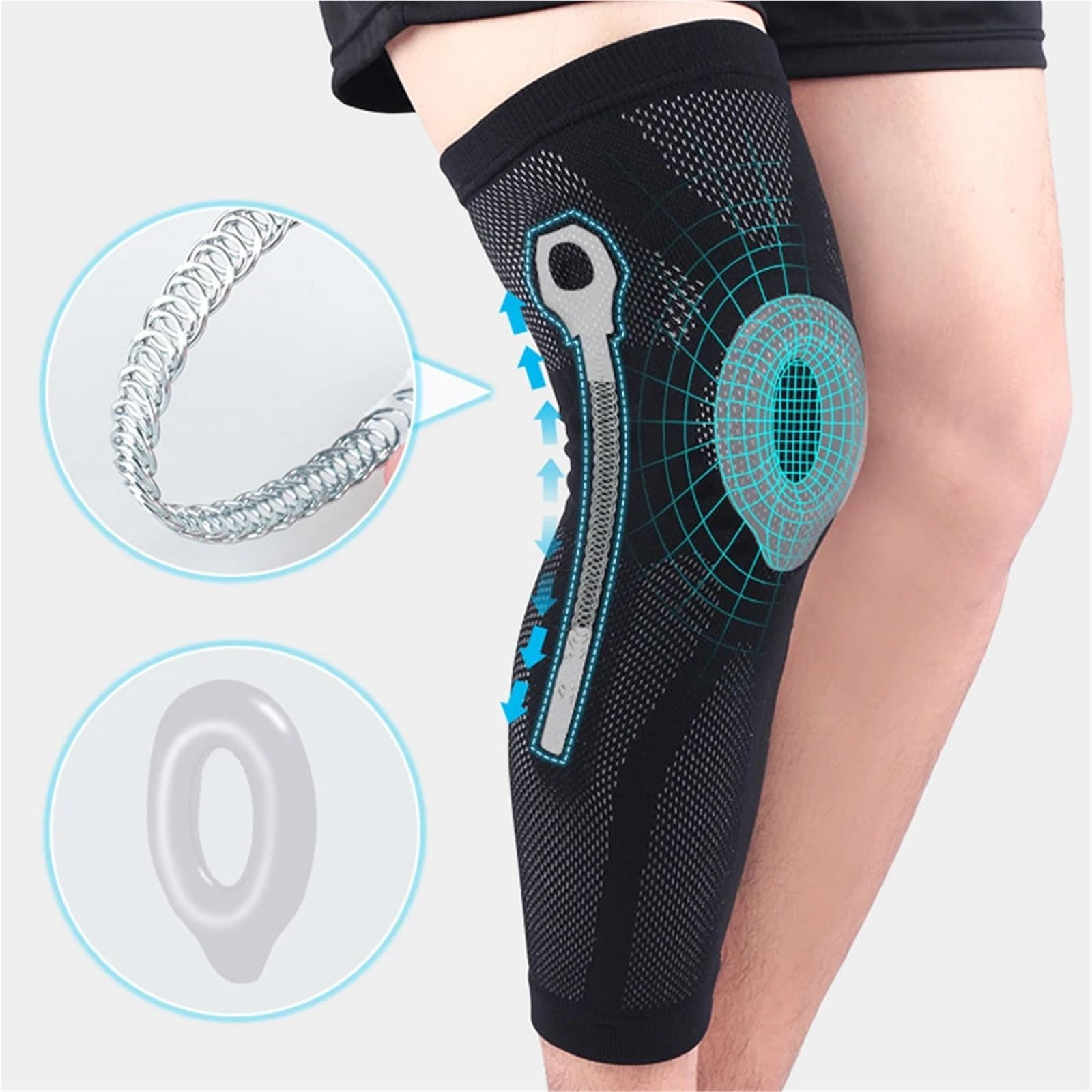Rutschfeste Sport-Knieschoner, Stütz- und Wärmebandagen, Kompressionsstrümpfe (1 Stück/2 Stück), Ganzbein-Kompressionsstrümpfe mit seitlichen Gel-Stabilisatoren für die Kniescheibe, für Damen und