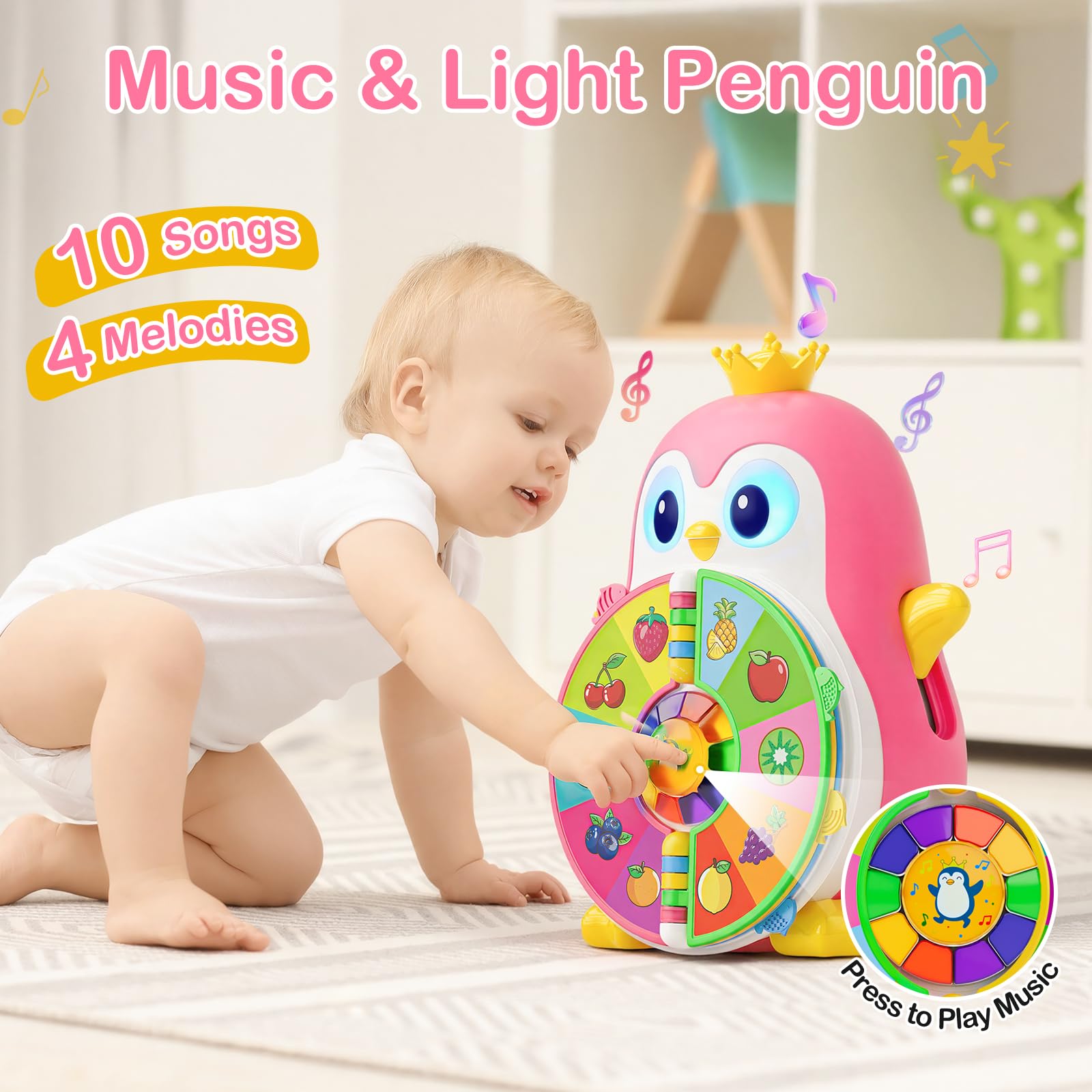 ToddlerCley Musical Penguin Toys for 1 Year Old Girl Gifts, Learning Educational Baby Toys for 1-3 Year with 5 Themes, Sound & Light, First Word Teaching 12-18 Months, 1st Birthday Girl Boy Gifts
