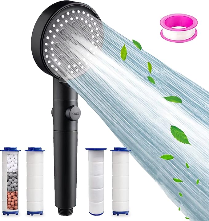 Filtered Shower Head with Minerals, 5 Spray Modes High Pressure Water