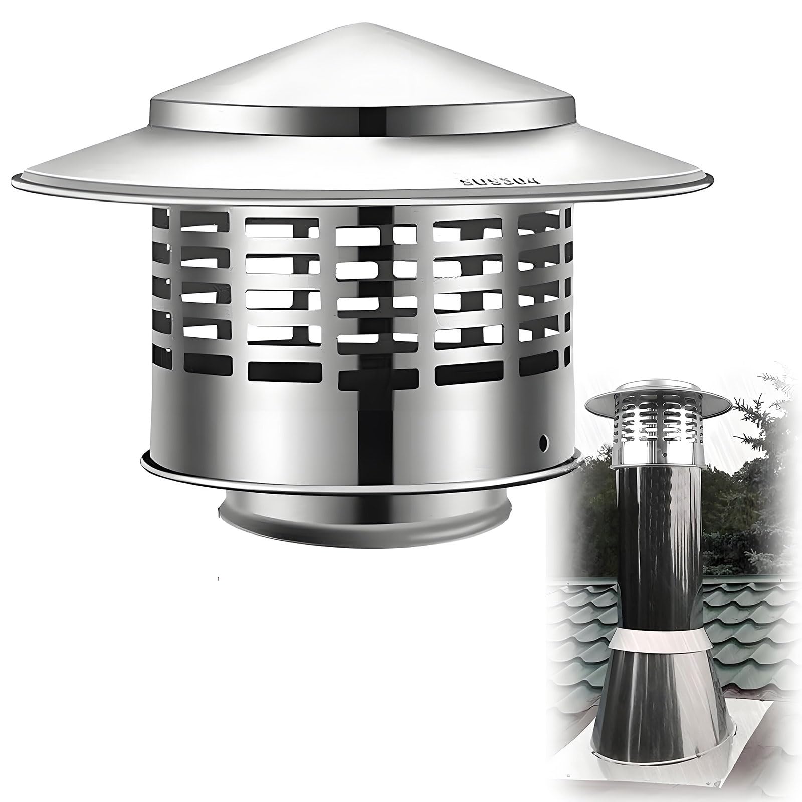 Capa de Chimenea de Acero Inoxidable Capas de Chimenea de Metal Capucha de Ventilación Montada En El Techo Techos Redondos Ventesta Para El Tubo de Estufa Exterior(200mm (7.87in))