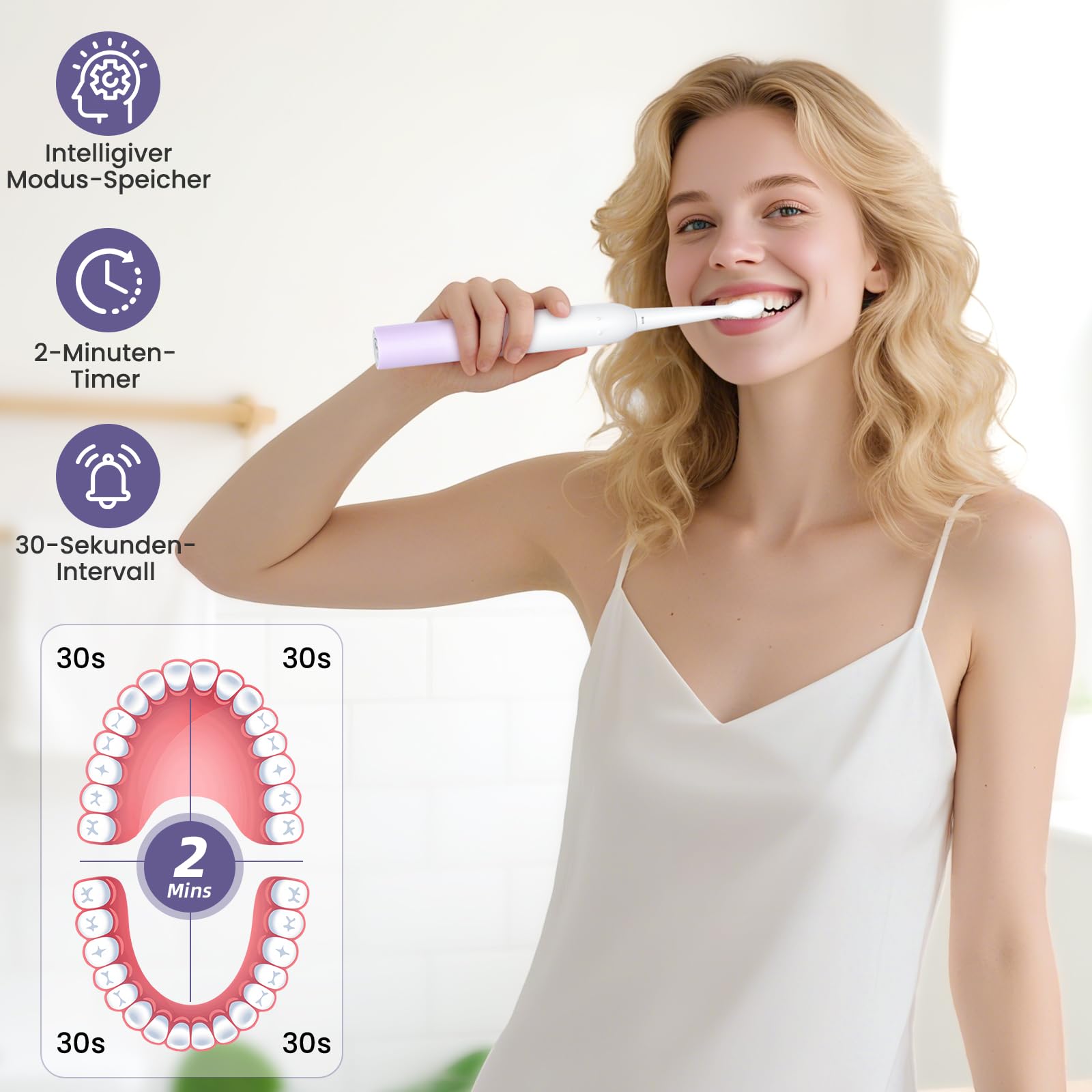 YUNCHI C2 Brosse à dents électrique, 40 000 VPM, sonique, pour adultes et enfants, charge USB-C, autonomie de la batterie de 30 jours, 5 modes de brossage, minuterie de 2 minutes, 8 têtes de brosse