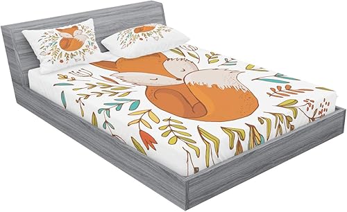 Miniatura 2 de Ambesonne - Juego de sábanas bajeras y fundas de almohada, zorro durmiendo en una cama floral dentro de un círculo, estampado decorativo, juego de