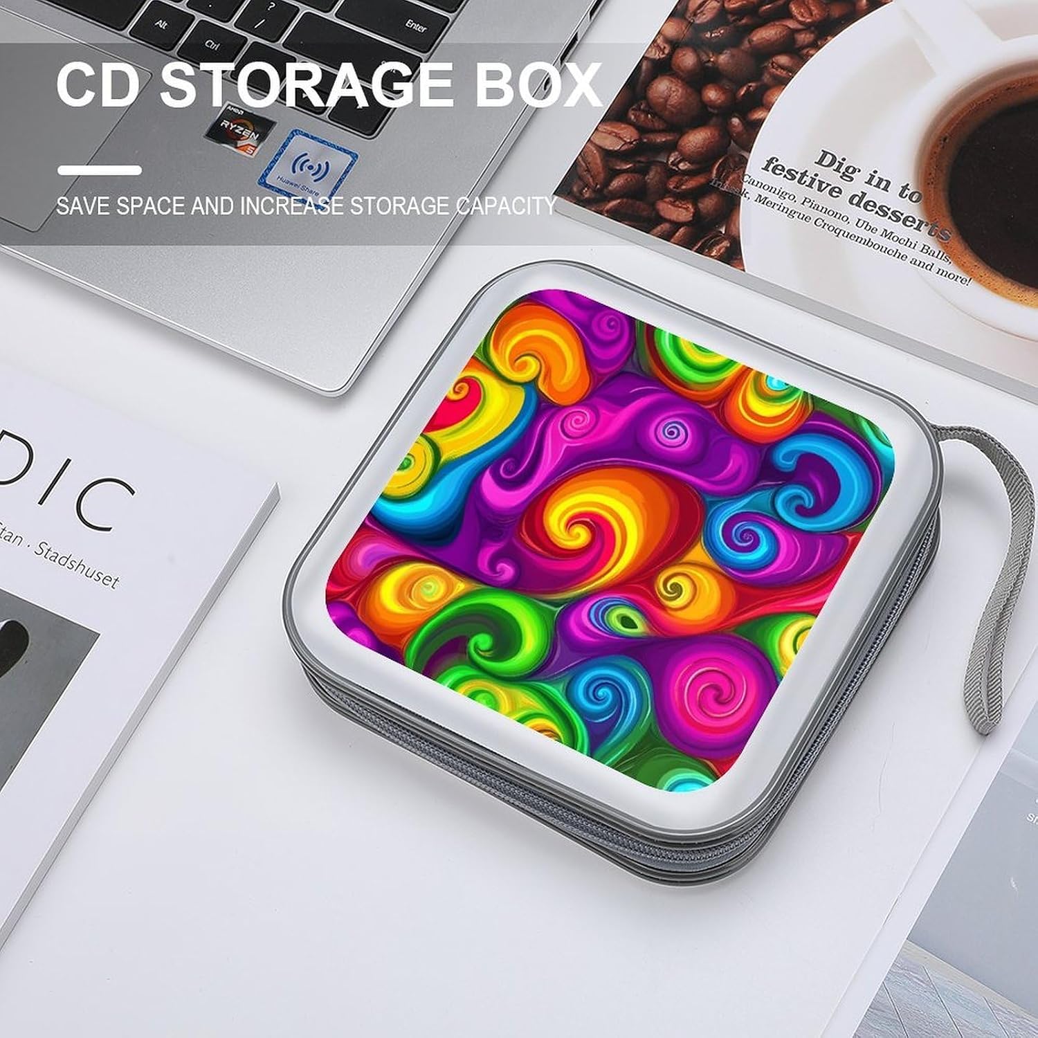 PsychedelicSwirls Colorful Funny CD Case 40 Capacity DVD Storage Holder Portable Disc Wallet Organizer Bag for Home Travel image 4