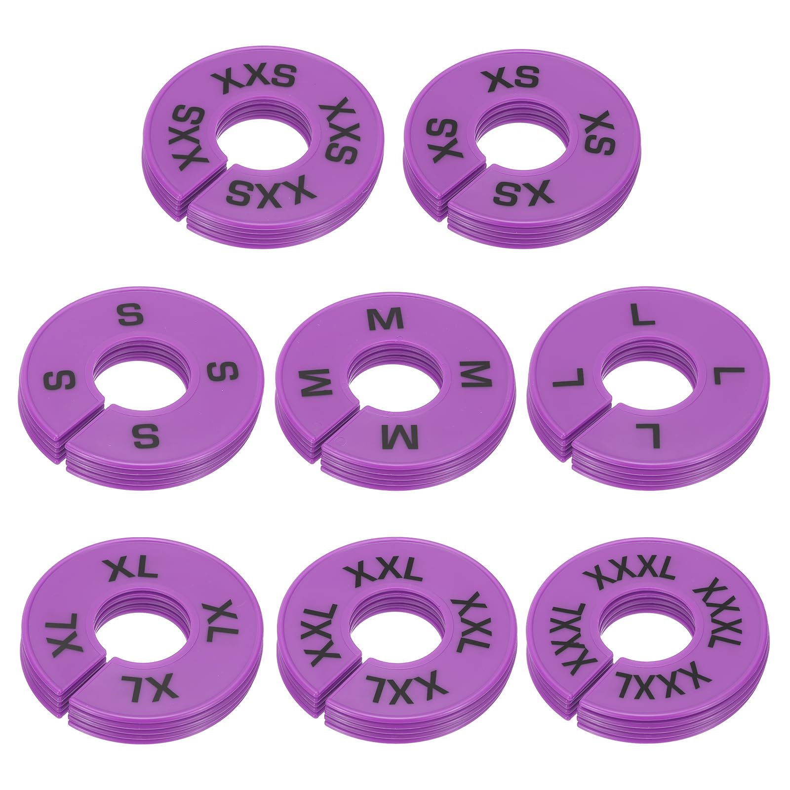 PATIKIL Clothes Dividers for Hanging Clothes, 40 Pack 8 Sizes Round Pre-written Clothing Rack Dividers Size Mark Label Sorting Separator for Closet, Lavender