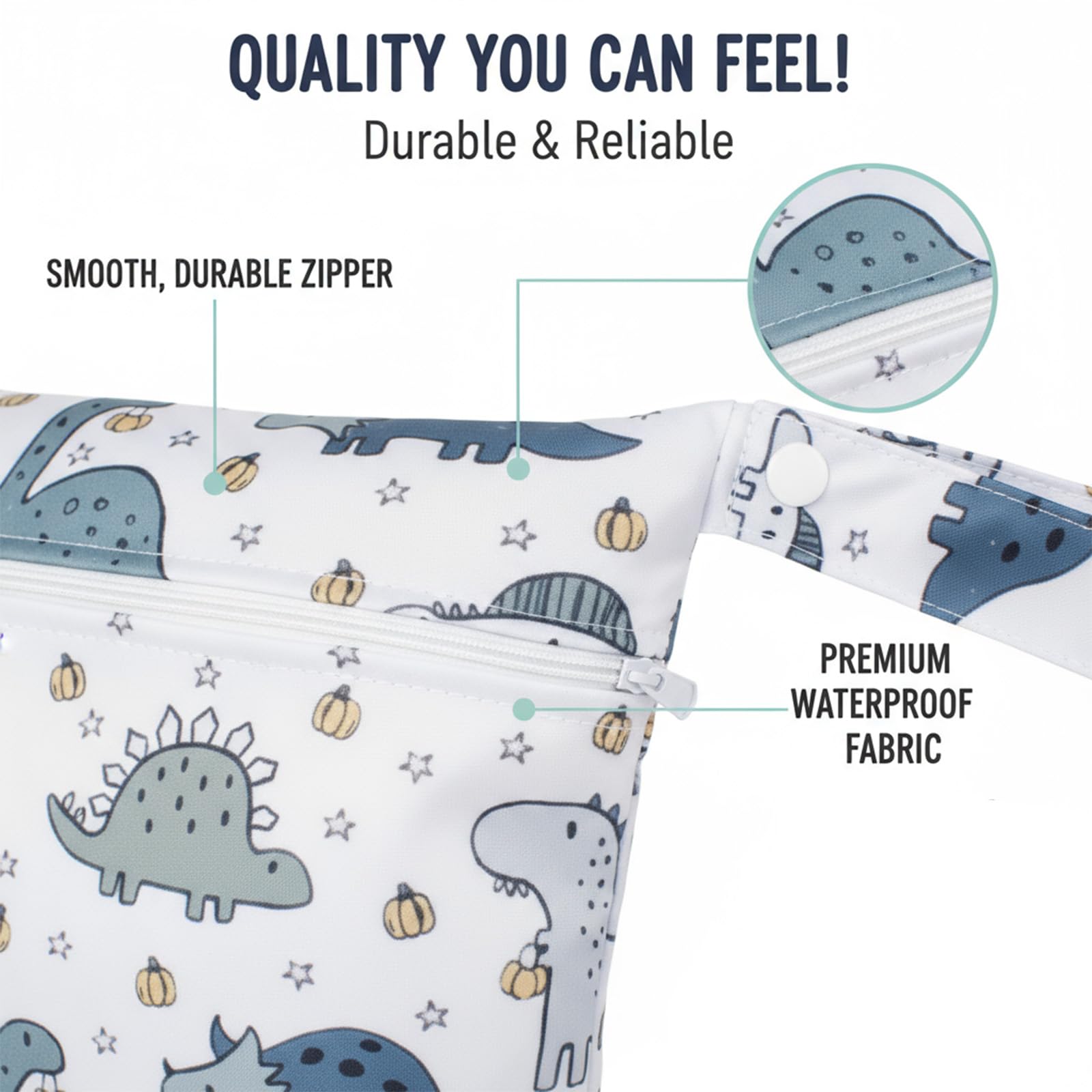 VEGCOO 3 Pcs Dinosaur Pattern Nappy Bags, Waterproof Wet Dry Bag Reusable Washable Cloth Diaper Swim Nappy - Image 4