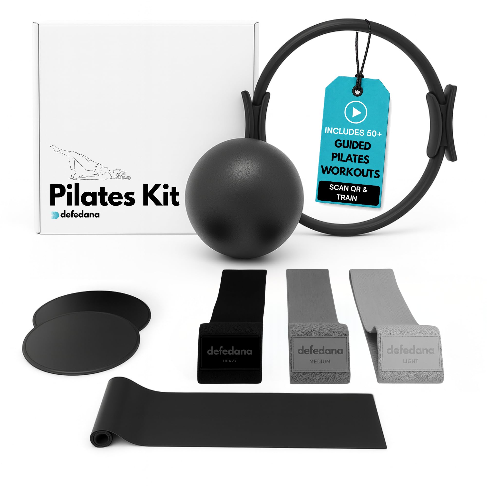 Defedana Pilates Kit, Pilates equipment, Resistance Bands for Strength Training, Pilates Accessories, Home Gym, Hoop, Ball, Sliding Discs, Resistance Band