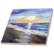 3dRose Image of Beach with Sun 4 Inch Ceramic Tile