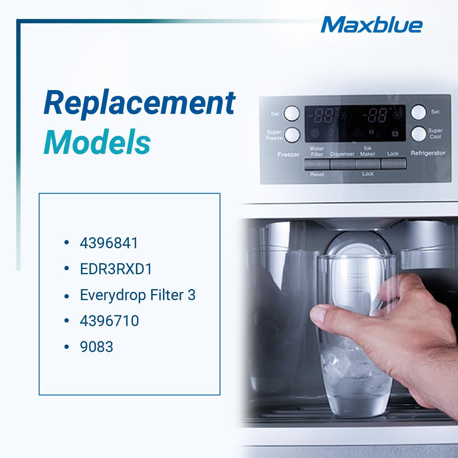 Maxblue EDR3RXD1 Replacement for 4396841, Everydrop® Filter 3, 4396710, Kenmore® 46-9083, 46-9030, Refrigerator Water Filter, 3 Filters