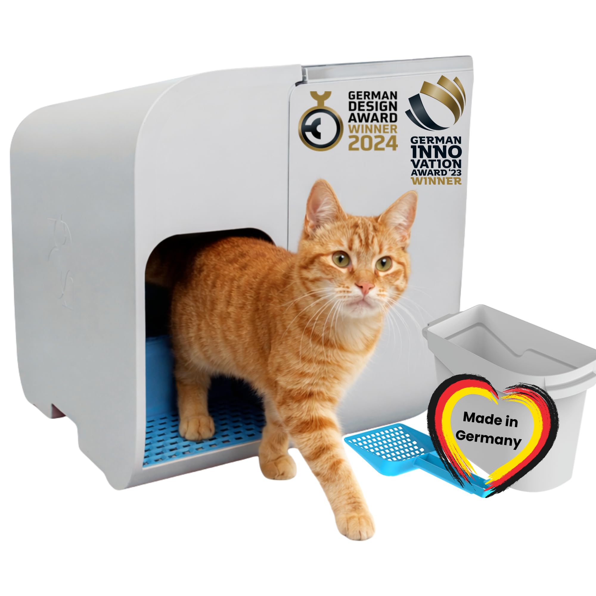 elly&bruce Katzentoilette Cloou® XL (weiß) | Geschlossenes Katzenklo mit Deckel | Ideal für große Katzen & Stehpinkler | Keine Streu auf dem Boden | Weniger Geruch | Design & Qualität Made in Germany