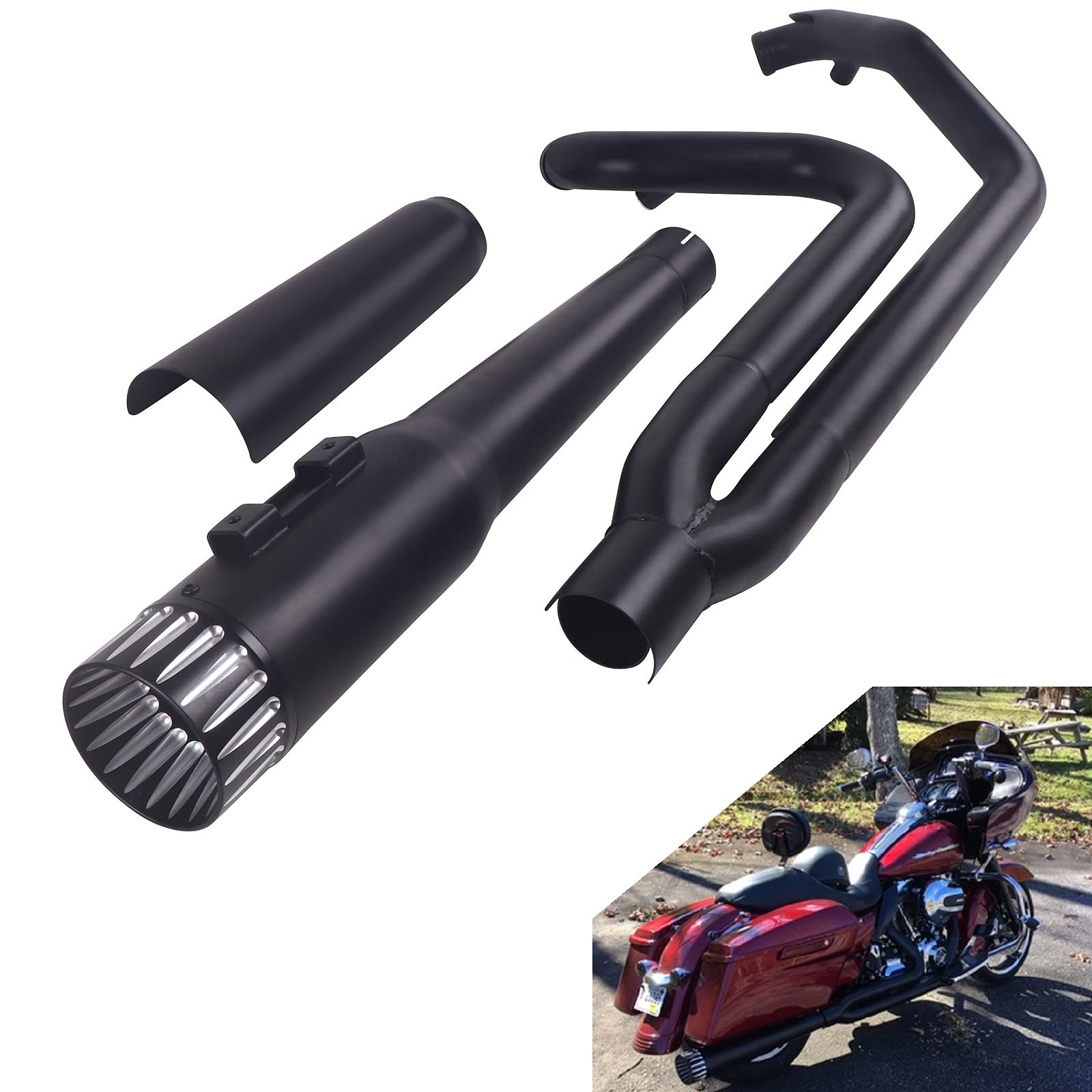 Buy SHARKROAD Black 2 Into 1 Exhaust for Harley Touring, Loud Amazing