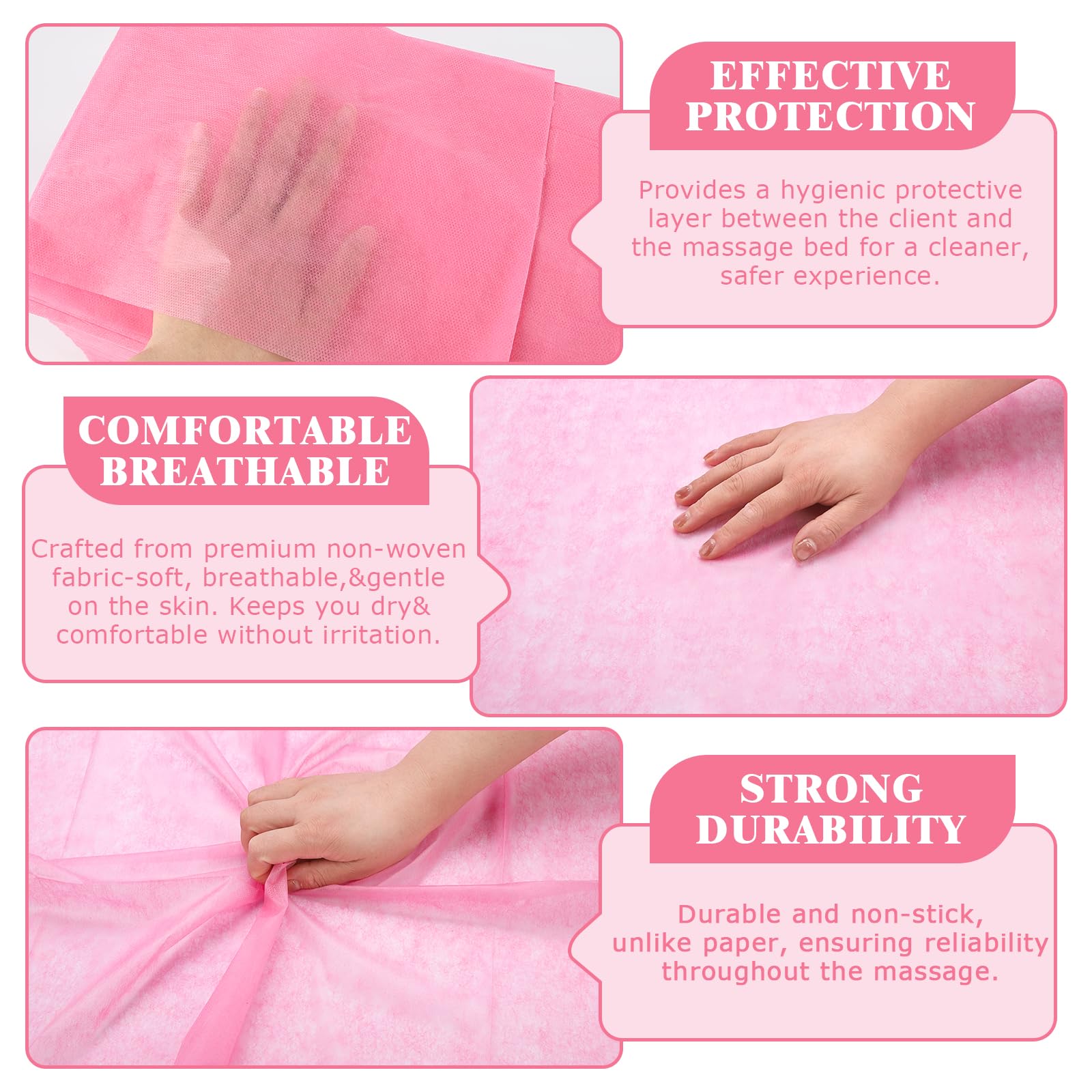 Lot de 100 Draps Jetables Table Massage 80 x 180 cm Tissu Non Tissé Rose