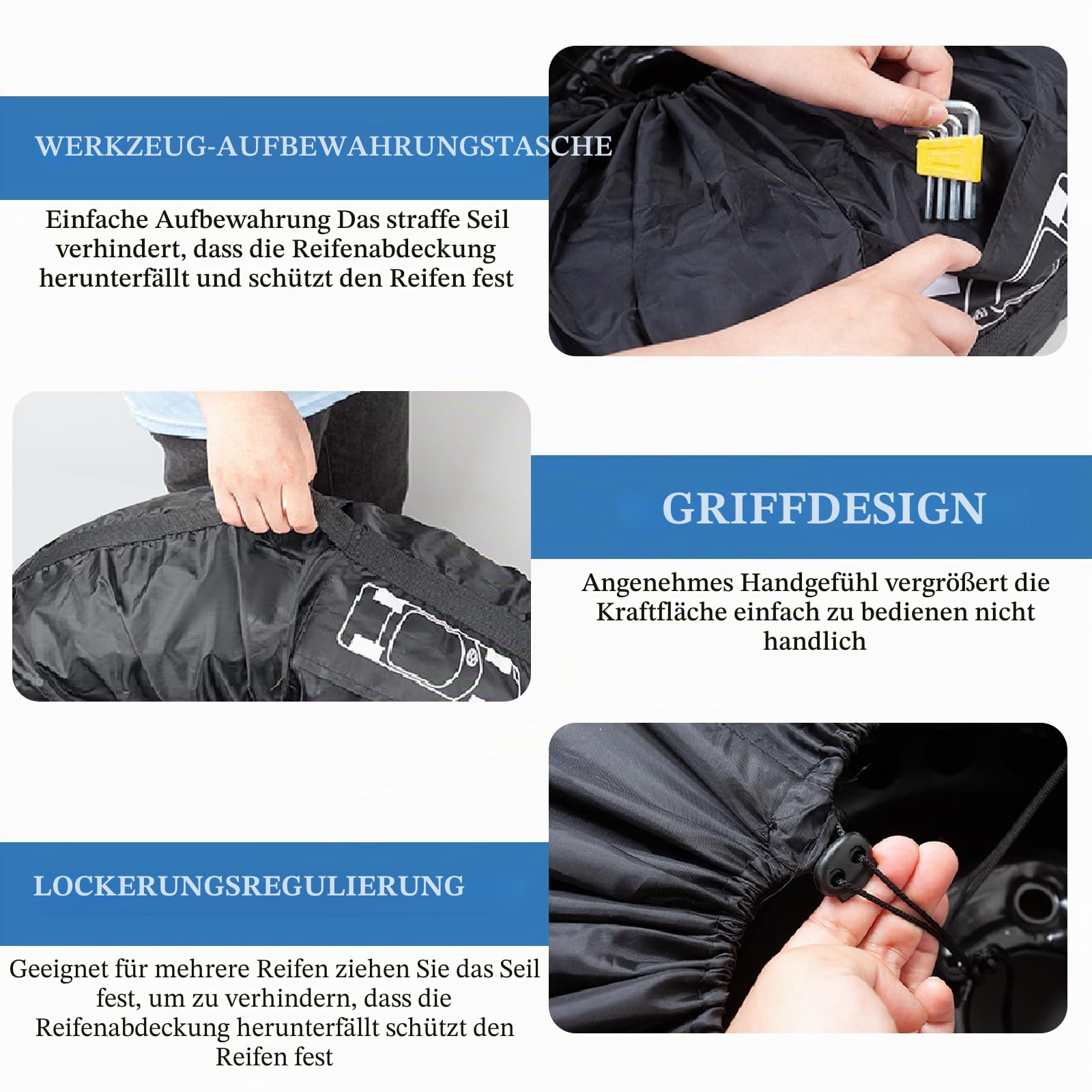 Reifentaschen 19-23 Zoll 4 Stück Reifentasche Set, Reifentüten, Wasser- und Staubdichte Reifenabdeckung, Reifenschutzhülle für Lagerung, Transport, Sonnenschutz und Reinigung Schwarz