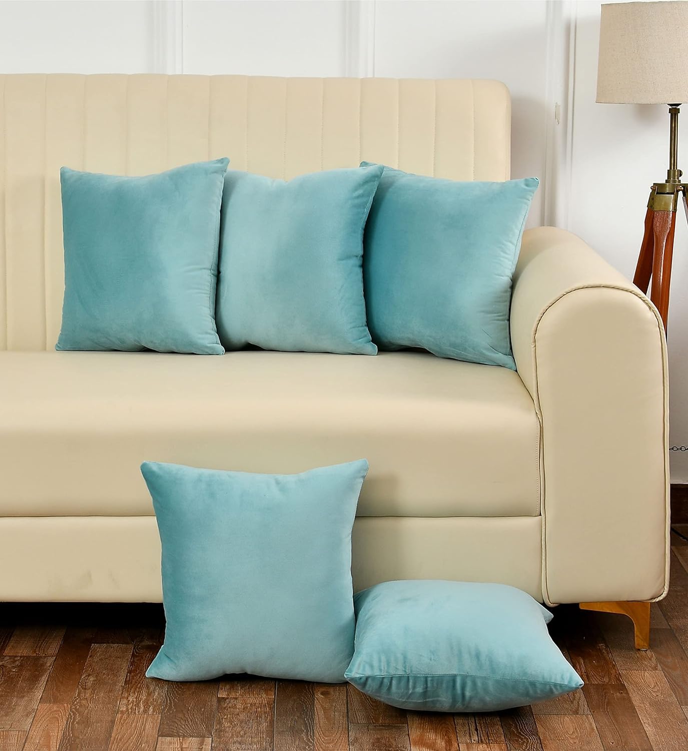 aeTHEric Velvet Soft Washable Cushion Cover for Sofa Couch Bed Chair in Light Blue 12x12 Pack of 5-picture-39