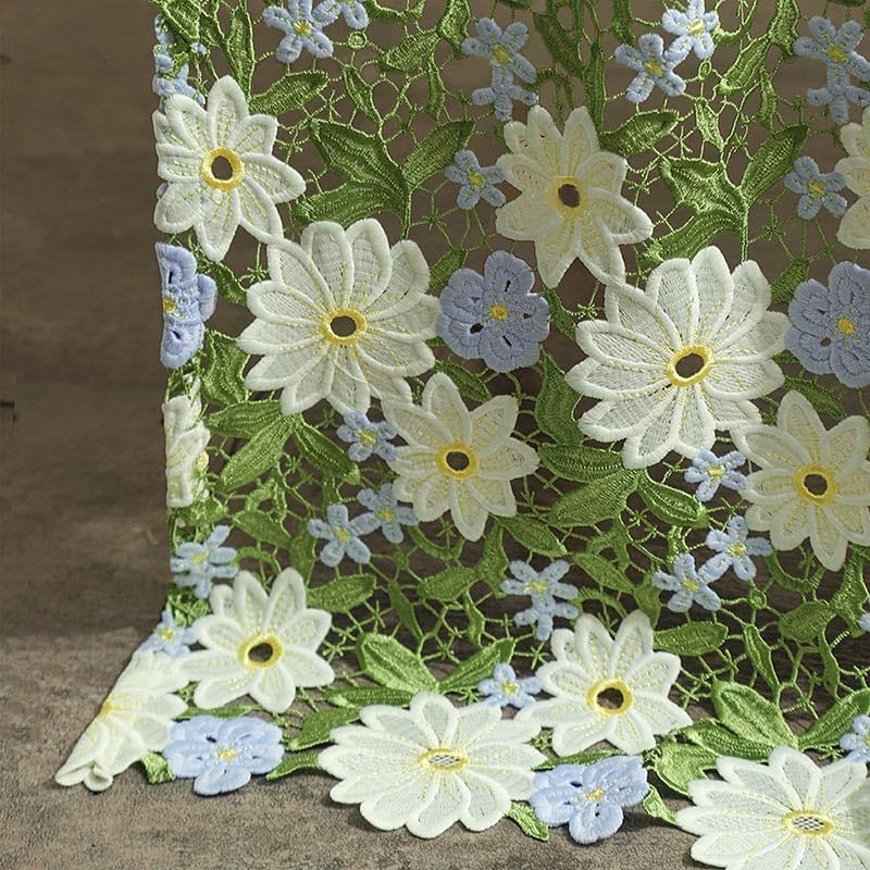 Tissus Couture Tissus à fleurs brodées vertes 50x130cm, for bricolage, couture de vêtements, chapeau, robe, vêtement, décor fond, tissu créateur artistique(100x130cm)
